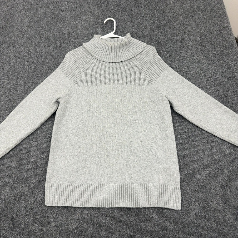 L.L. Bean Sweater Womens L Grey Cotton Blend Turtleneck Waffle Knit Classic